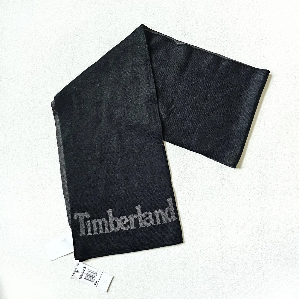 Timberland Reversible Logo Scarf Black Gray NWT